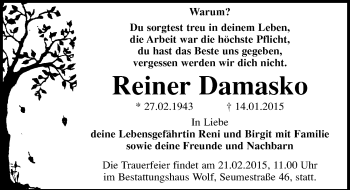 Traueranzeige von Reiner Damasko von Mitteldeutsche Zeitung Weißenfels