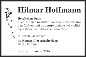 Traueranzeige von Hilmar Hoffmann von Super Sonntag Zeitz