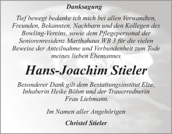 Traueranzeige von Hans-Joachim Stieler von WVG - Wochenspiegel Dessau / Köthen