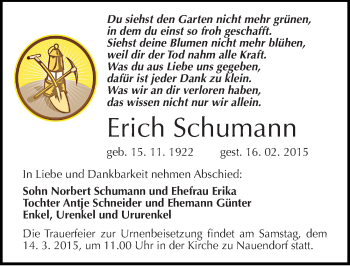 Traueranzeige von Erich Schumann von Mitteldeutsche Zeitung Halle/Saalkreis