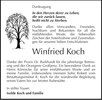Traueranzeige von Winfried Koch von Mitteldeutsche Zeitung Naumburg/Nebra