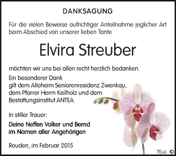 Traueranzeige von Elvira Streuber von Super Sonntag Zeitz