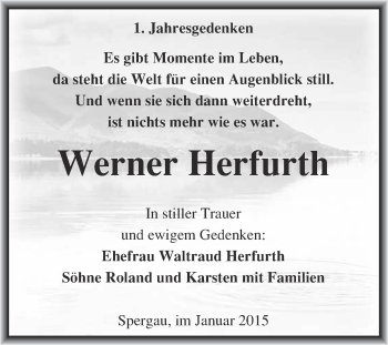 Traueranzeige von Werner Herfurth von Super Sonntag Merseburg