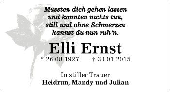 Traueranzeige von Elli Ernst von Mitteldeutsche Zeitung Bernburg