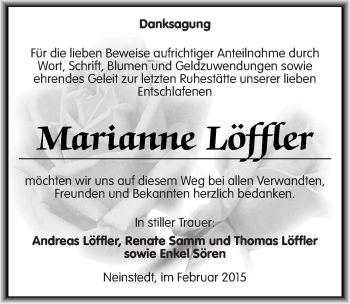 Traueranzeige von Marianne Löffler von Mitteldeutsche Zeitung Quedlinburg