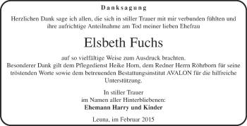 Traueranzeige von Elsbeth Fuchs von WVG - Wochenspiegel Merseburg