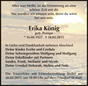 Traueranzeige von Erika König von Mitteldeutsche Zeitung Bernburg