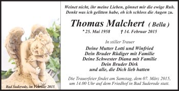 Traueranzeige von Thomas Malchert von WVG - Wochenspiegel Quedlinburg