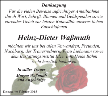 Traueranzeige von Heinz-Dieter Waßmuth von WVG - Wochenspiegel Dessau / Köthen