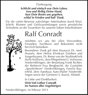 Traueranzeige von Ralf Conradt von Mitteldeutsche Zeitung Sangerhausen