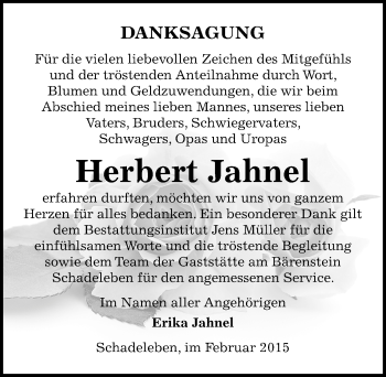 Traueranzeige von Herbert Jahnel von Mitteldeutsche Zeitung Aschersleben