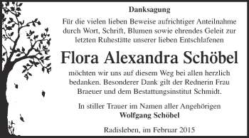 Traueranzeige von Flora Alexandra Schöbel von Super Sonntag Quedlinburg