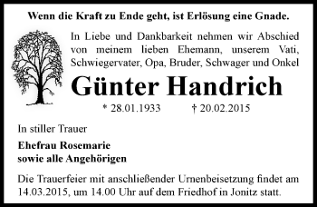 Traueranzeige von Günter Handrich von Mitteldeutsche Zeitung Dessau-Roßlau