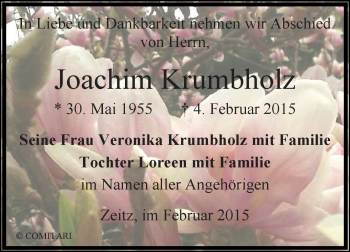 Traueranzeige von Joachim Krumbholz von Super Sonntag Zeitz