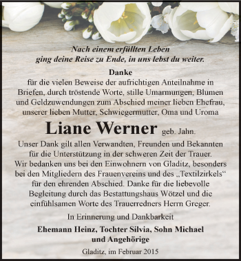 Traueranzeige von Liane Werner von Mitteldeutsche Zeitung Zeitz
