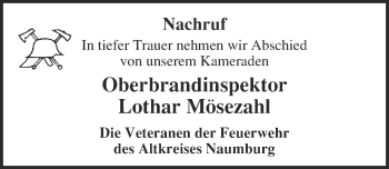 Traueranzeige von Lothar Mösezahl von WVG - Wochenspiegel NMB / WSF / ZTZ