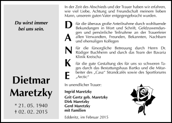 Traueranzeige von Dietmar Maretzky von Mitteldeutsche Zeitung Köthen