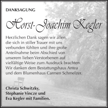 Traueranzeige von Horst-Joachim Kegler von Super Sonntag Zeitz