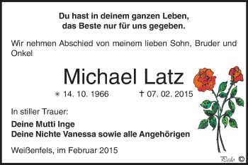 Traueranzeige von Michael Latz von WVG - Wochenspiegel NMB / WSF / ZTZ