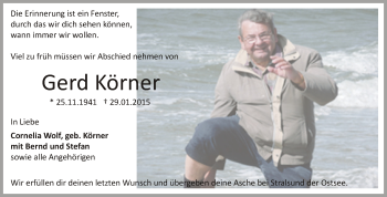 Traueranzeige von Gerd Körner von Super Sonntag Zeitz