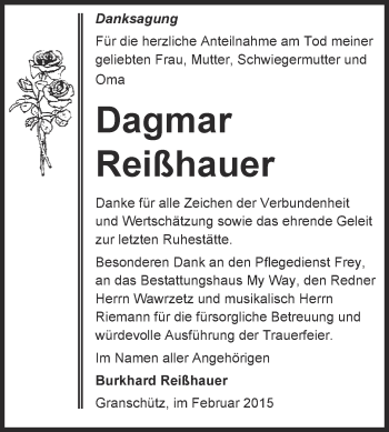 Traueranzeige von Dagmar Reißhauer von Super Sonntag Merseburg