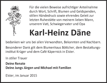 Traueranzeige von Karl-Heinz Däne von WVG - Wochenspiegel Wittenberg