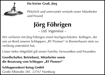 Traueranzeige von Jörg Föhrigen von Mitteldeutsche Zeitung