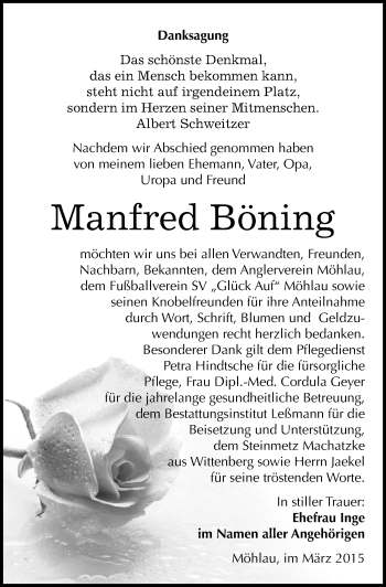 Traueranzeige von Manfred Böning von Mitteldeutsche Zeitung Wittenberg