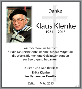 Traueranzeige von Klaus Klenke von Mitteldeutsche Zeitung Zeitz