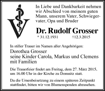 Traueranzeige von Rudolf Grosser von Mitteldeutsche Zeitung Halle/Saalkreis