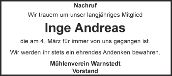 Traueranzeige von Inge Andreas von Super Sonntag Quedlinburg