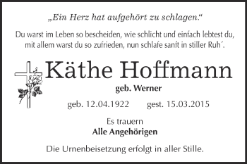 Traueranzeige von Käthe Hoffmann von WVG - Wochenspiegel Wittenberg