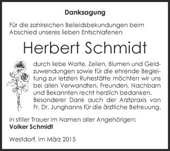 Traueranzeige von Herbert Schmidt von Super Sonntag Aschersleben