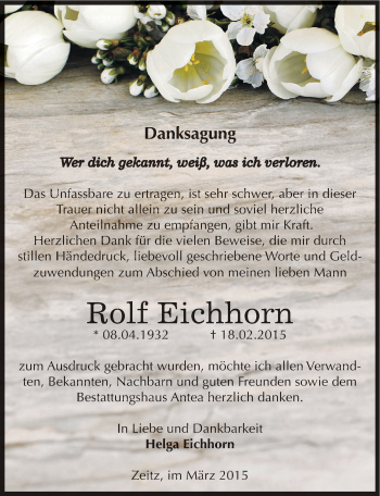 Traueranzeige von Rolf Eichhorn von Mitteldeutsche Zeitung Zeitz