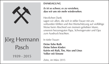 Traueranzeige von Jörg Hermann Pasch von Super Sonntag Zeitz