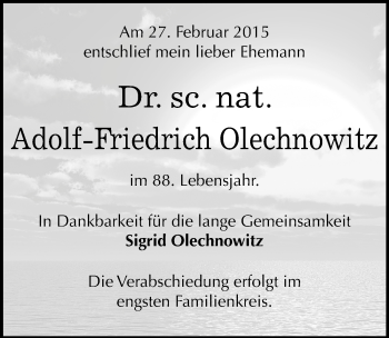 Traueranzeige von Adolf-Friedrich Olechnowitz von Mitteldeutsche Zeitung Dessau-Roßlau