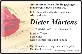 Traueranzeige von Dieter Märtens von Mitteldeutsche Zeitung Quedlinburg