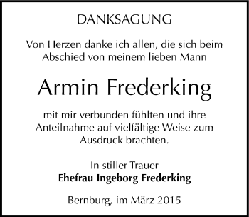 Traueranzeige von Armin Frederking von Mitteldeutsche Zeitung Bernburg