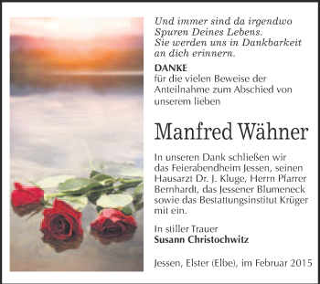 Traueranzeige von Manfred Wähner von WVG - Wochenspiegel Wittenberg
