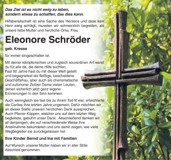 Traueranzeige von Eleonore Schröder von Mitteldeutsche Zeitung Zeitz