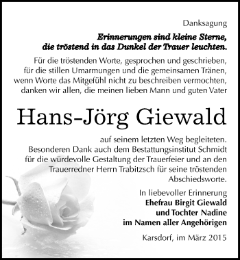 Traueranzeige von Hans-Jörg Giewald von Mitteldeutsche Zeitung Naumburg/Nebra