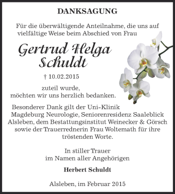 Traueranzeige von Gertrud Helga Schuldt von Super Sonntag Bernburg