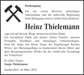 Traueranzeige von Heinz Thielemann von WVG - Wochenspiegel Bitterfeld