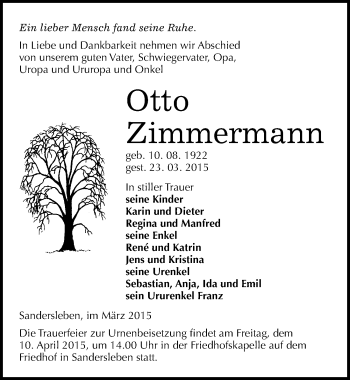 Traueranzeige von Otto Zimmermann von Mitteldeutsche Zeitung Mansfelder Land