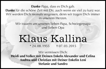 Traueranzeige von Klaus Kallina von Mitteldeutsche Zeitung Wittenberg