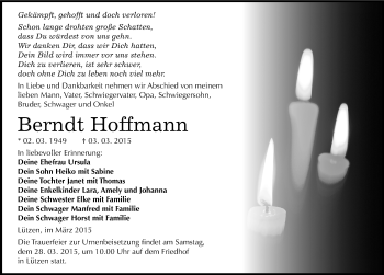 Traueranzeige von Berndt Hoffmann von Mitteldeutsche Zeitung Weißenfels