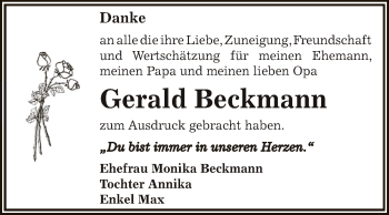 Traueranzeige von Gerald Beckmann von WVG - Wochenspiegel Dessau / Köthen