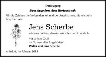 Traueranzeige von Jens Scherbe von Mitteldeutsche Zeitung Mansfelder Land