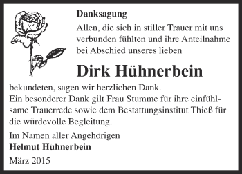 Traueranzeige von Dirk Hühnerbein von Super Sonntag Quedlinburg