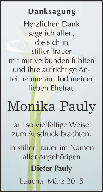 Traueranzeige von Monika Pauly von WVG - Wochenspiegel NMB / WSF / ZTZ